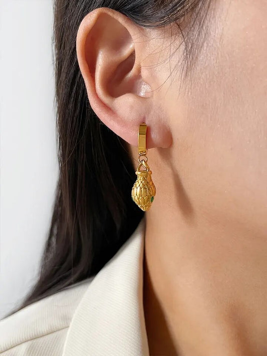 Chunky Stainless Steel Snake Head Charm Hoops