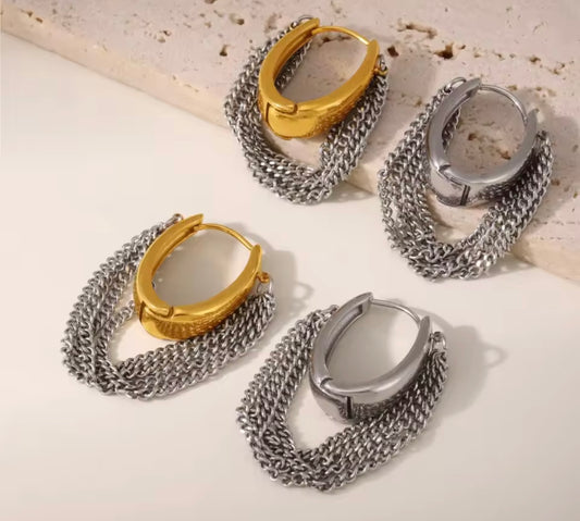 Chain Mixed Metal Statement Hoop Earrings